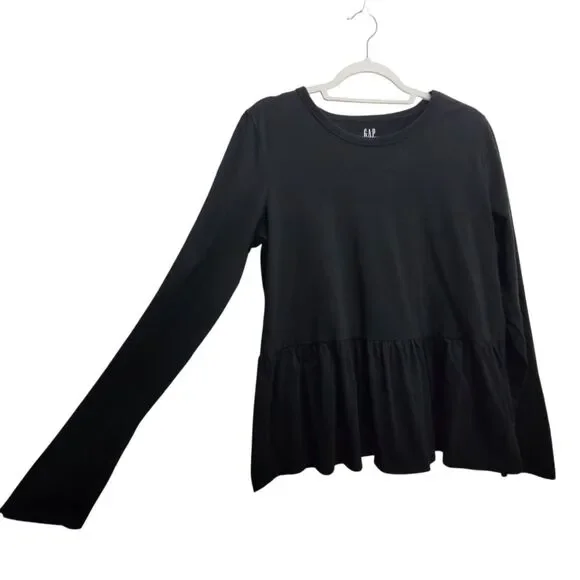 Gap Black Long Sleeve Peplum Top Size Medium - Picture 3 of 7